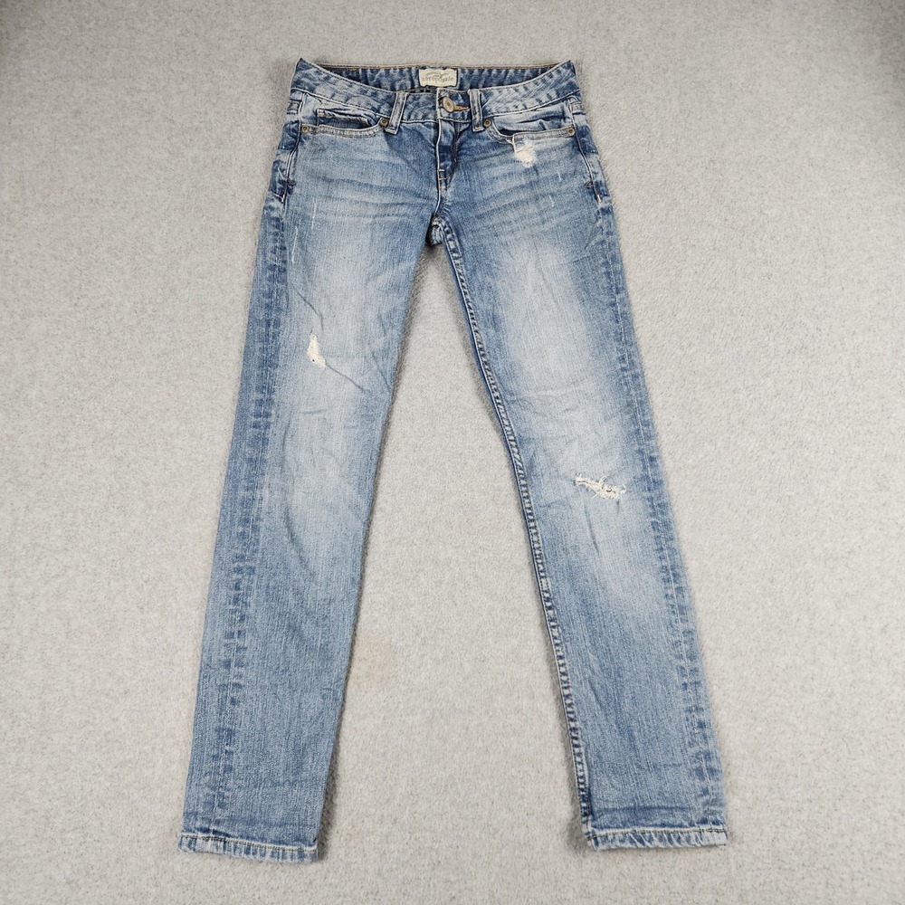 Aeropostale Bayla Skinny Jeans Womens 00 Blue Denim Distressed Low Rise Y2K